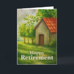 Happy Retirement Card | Peaceful Cottage Landscape<br><div class="desc">Celebrate a well-earned new chapter with this elegant Happy Retirement card, featuring a peaceful cottage landscape artwork designed by Waikanae Paper Artist Nicky Bourke. The soft, nostalgic scene and gentle typography make this card a thoughtful choice for colleagues, friends, mentors, or loved ones marking the transition into retirement. The inside...</div>