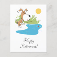 Happy Retirement Cartoon Dog Puppy Fishing Angler