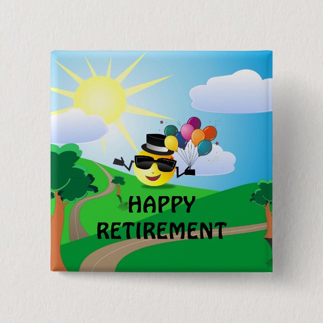 Happy Retirement, colourful fun design, 15 Cm Square Badge (Front)
