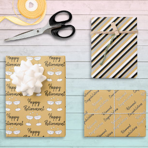 Happy Retirement Congratulations Patterned Set 3 Wrapping Paper Sheet