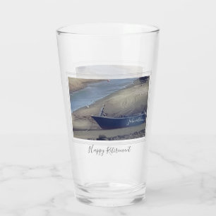 Happy retirement Cornish fishing boat on beach Glass