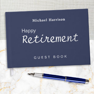 Happy Retirement Dark Navy Blue Elegant Stylish Guest Book