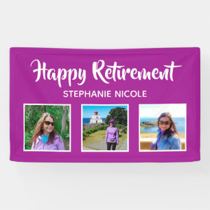 Happy Retirement Dark Pink Multiple Photos Banner