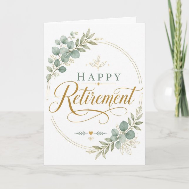 Happy Retirement Elegant Botanical Card (Front)