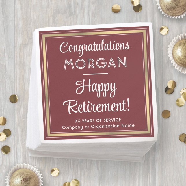 Happy Retirement Elegant Burgundy and Gold Party Napkin (Creator Uploaded)
