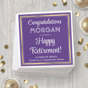 Happy Retirement Elegant Purple and Gold Party Napkin
