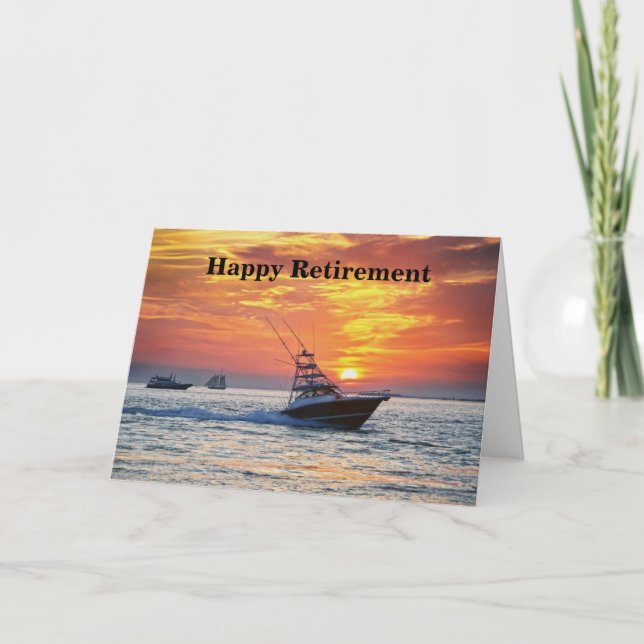 Happy Retirement, Fishing Boat, Florida, Sunset Card (Front)