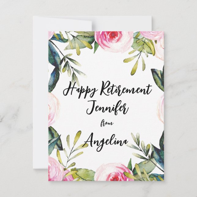 Happy Retirement Floral Watercolor Cursive Script  (Front)