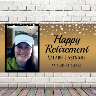 Happy Retirement Gold Confetti Budget One Photo Banner