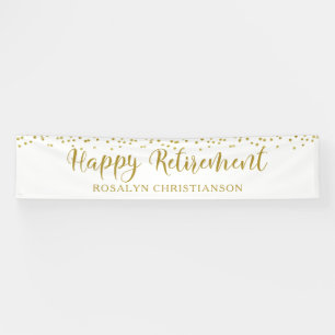 Happy Retirement Gold Confetti Script Personalised Banner