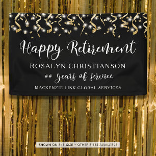 Happy Retirement Gold Confetti Streamers Script Banner