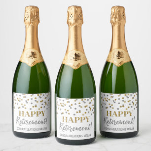 Happy Retirement Gold Silver Confetti Sparkling Wine Label