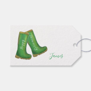 Happy Retirement green gardening welly boot Gift Tags