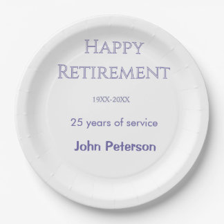 Happy retirement grey name year years of service   paper plate