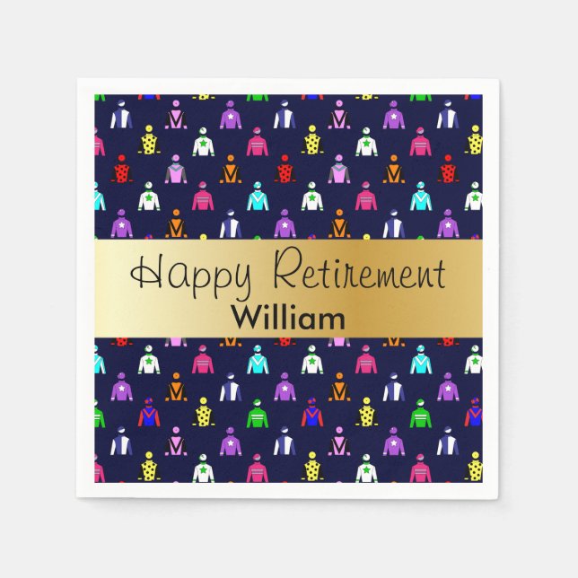 Happy Retirement Horse Racing Jockey Silks Napkin (Front)