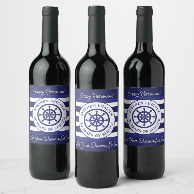 Happy Retirement Let Your Dreams Set Sail Wine Label (Bottles)