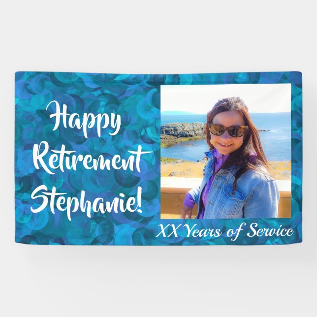 Happy Retirement Ocean Blue Photo Retirement Party Banner (Horizontal)