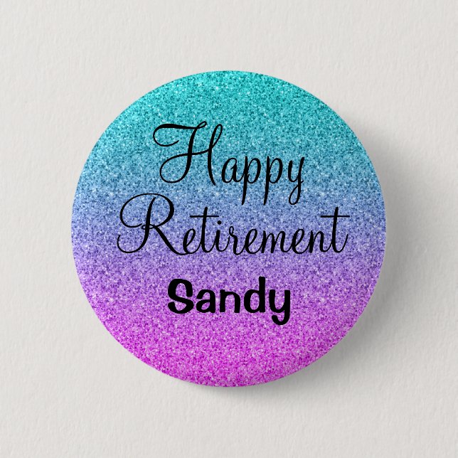 Happy Retirement Ombre Pink Blue Purple Glitter 6 Cm Round Badge (Front)