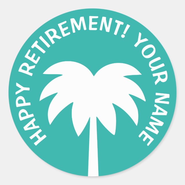 Happy Retirement palm tree stickers | Personalise (Front)