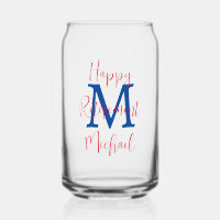 Happy Retirement Party Blue Monogram Red Name