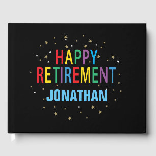 Happy Retirement Party colourful with name & stars Guest Book