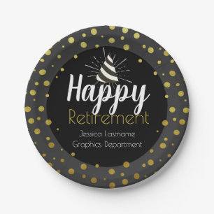 Happy Retirement Party Personalised Gold Confetti Paper Plate