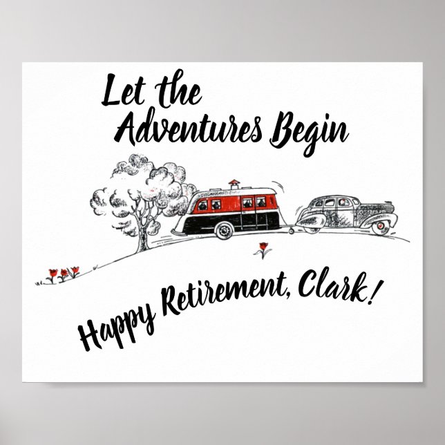 Happy Retirement Party Sign Retro Camper Adventure (Front)