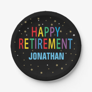 Happy Retirement party with stars and bright Paper Plate