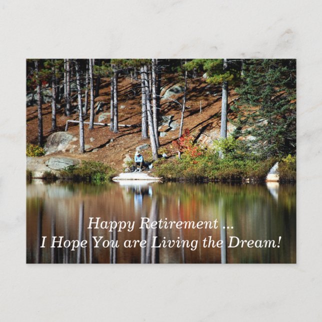 Happy Retirement Peaceful Man Sitting by a Lake Postcard (Front)