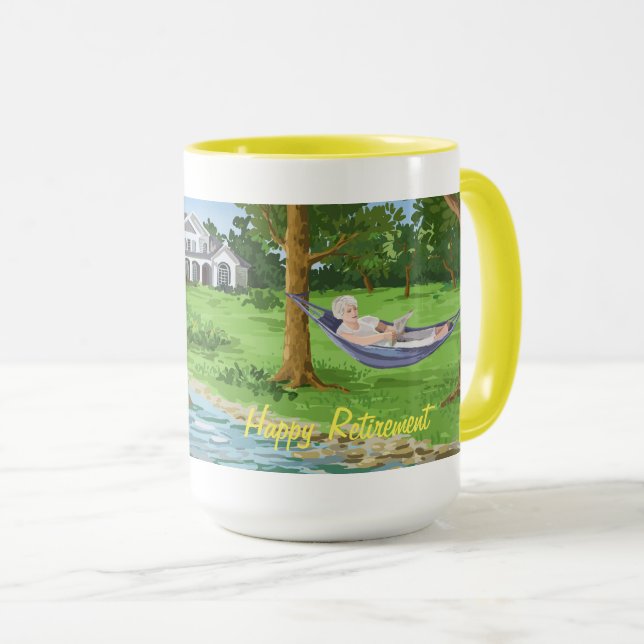 Happy Retirement Personalise Mug (Lady in Hammock) (Front Right)