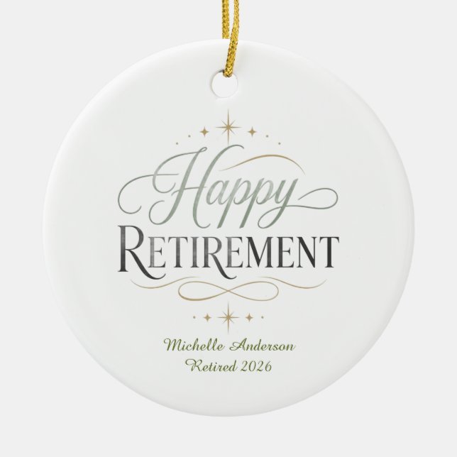 Happy Retirement Personalised Name Ceramic Tree Decoration (Front)