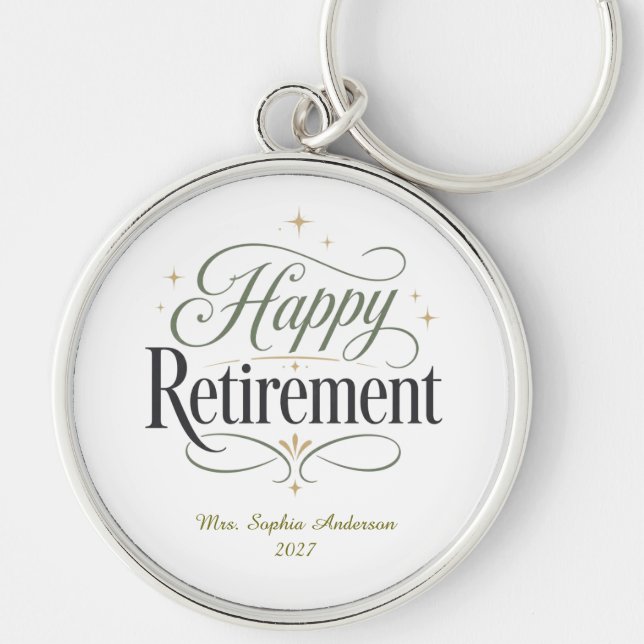 Happy Retirement Personalised Name Key Ring (Front)