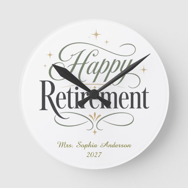 Happy Retirement Personalised Name Round Clock (Front)