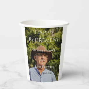 Happy retirement photo name year years of service  paper cups