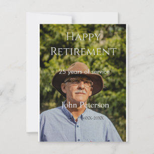 Happy retirement photo name year years of service postcard
