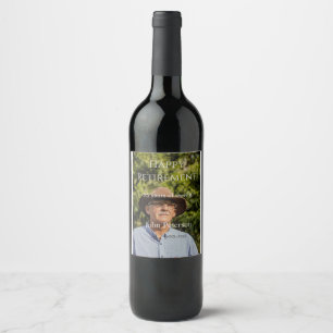 Happy retirement photo name year years of service  wine label