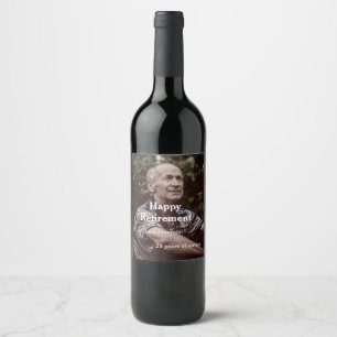 Happy retirement photo name year years of service wine label