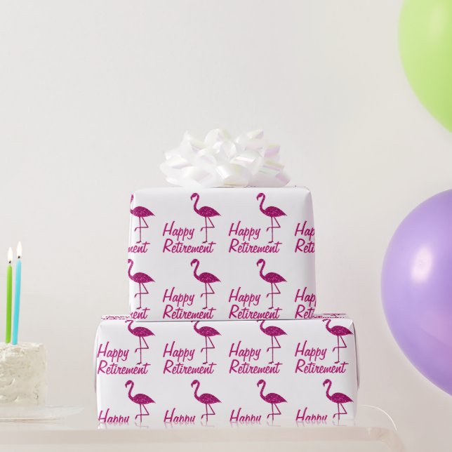Happy Retirement pink flamingo Custom text Gift Wrapping Paper (Party Gifts)