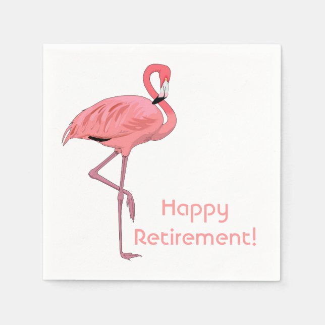 Happy Retirement Pink Flamingo Party Napkin (Front)