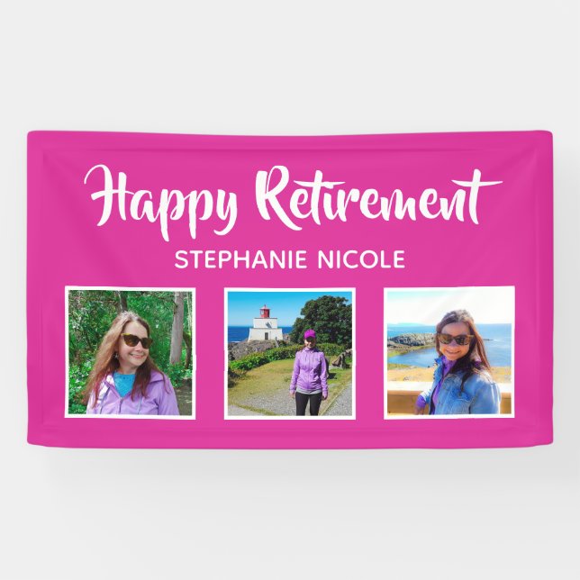 Happy Retirement Pink Multiple Photos Banner (Horizontal)