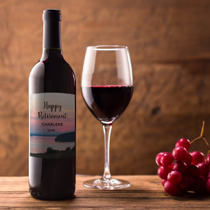 Happy Retirement Pink Sunset with Name Wine Label