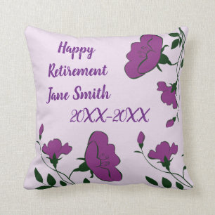 Happy Retirement Purple Floral Pattern Employee Cushion