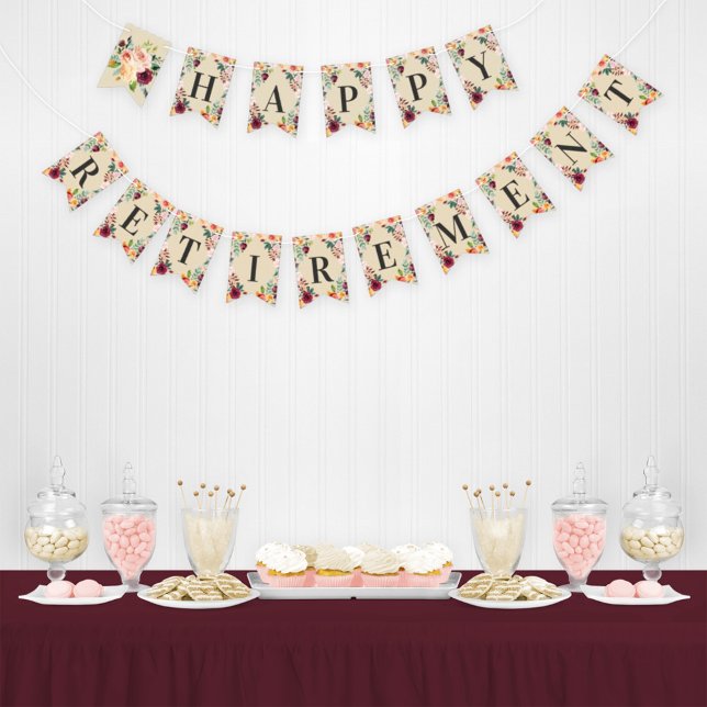 Happy Retirement Rustic Burgundy Pink Fall Floral Bunting (Creator Uploaded)