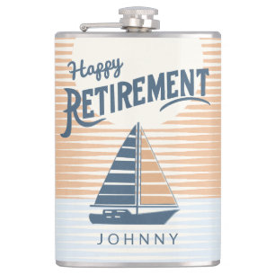 happy retirement sailboat glass hip flask