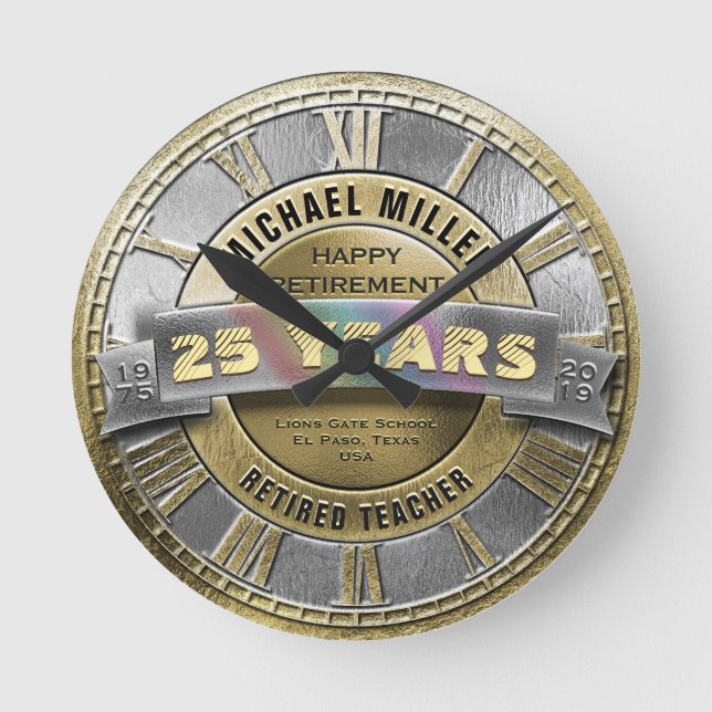 Happy Retirement School Teacher Award Round Clock (Front)