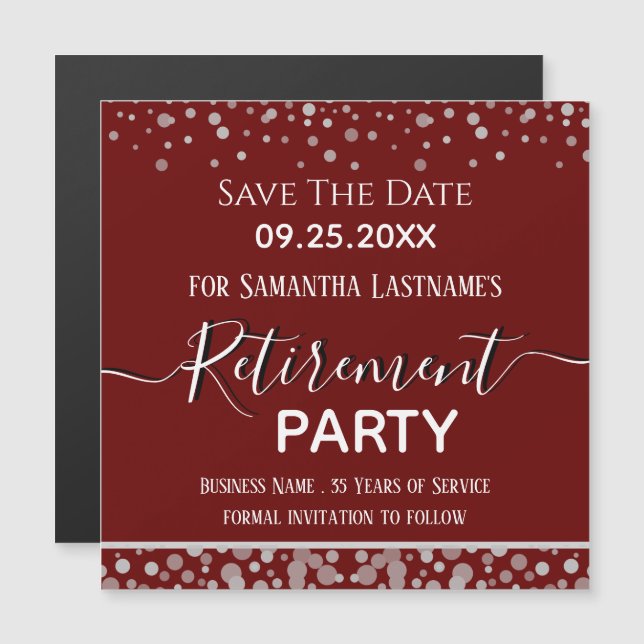 Happy Retirement Silver Confetti Save the Date (Front/Back)