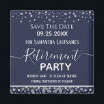 Happy Retirement Silver Confetti Save the Date Magnet<br><div class="desc">Easy to adjust retirement party save the date. No photo,  fancy script,  and silver confetti design. Various colours available. Flat colour. All text is adjustable. Great reminder for your big retirement party!</div>