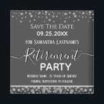 Happy Retirement Silver Confetti Save the Date Magnet<br><div class="desc">Easy to adjust retirement party save the date. No photo,  fancy script,  and silver confetti design. Various colours available. Flat colour. All text is adjustable. Great reminder for your big retirement party!</div>