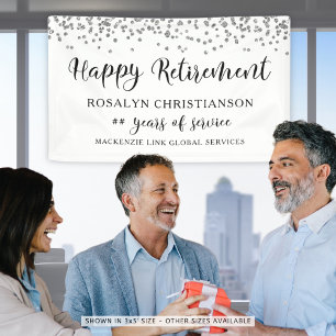 Happy Retirement Silver Confetti Script Name Banner