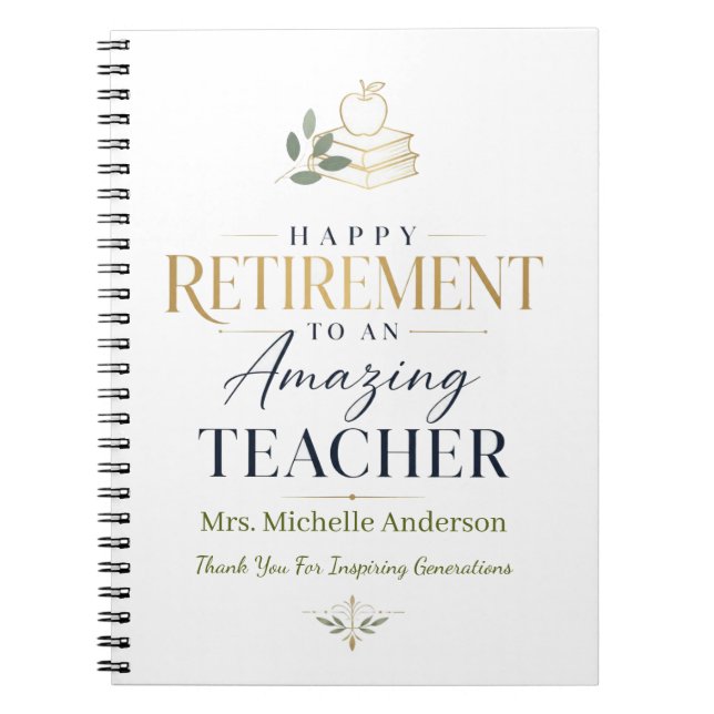 Happy Retirement Teacher Custom Name Notebook (Front)